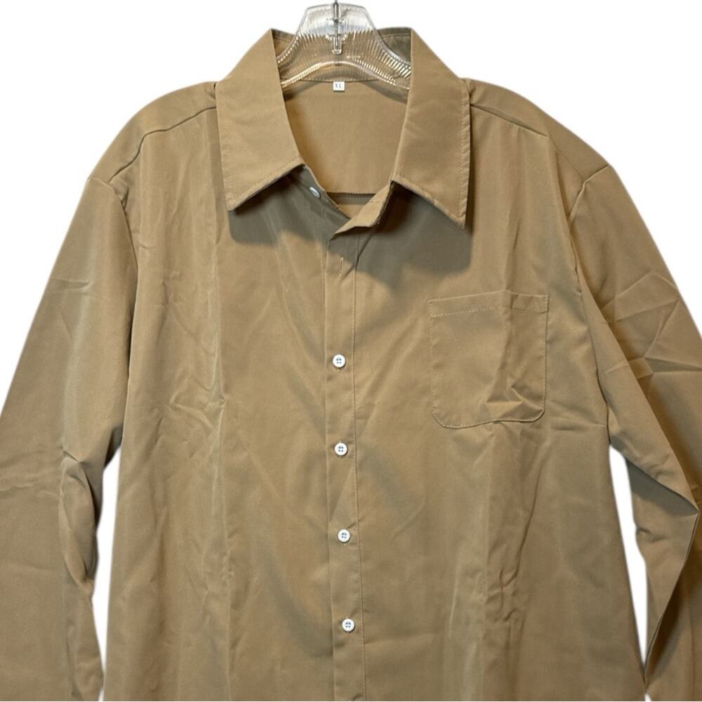 Men’s Tan Button-Up Shirt XL Long Sleeve Cotton Blend Casual Collared NEW - Picture 2 of 8